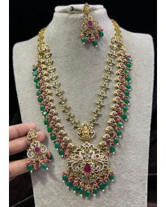 Antique Gold Plated Kundan work Rani Haram Long Necklace Set With earrings 