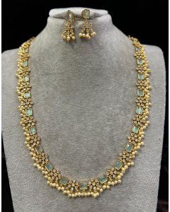 AD Ghungroo Guttapoosalu Haaram stone & Beaded Paired Perfectly with Matching Earrings 