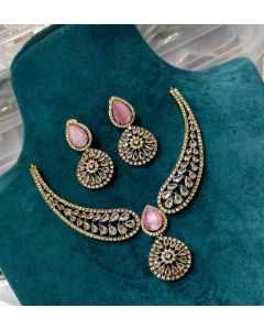 Beautiful CZ AD Stone Necklace Fashion Jewelry Set For Sarafa or Chain you Choose