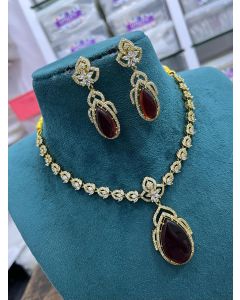 Beautiful CZ Indian Women Jewelry & Earrings AD Gold Plated  Pendant Necklace Set For Women