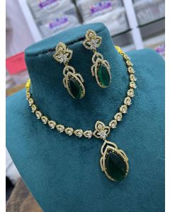 Beautiful CZ Indian Women Jewelry & Earrings AD Gold Plated  Pendant Necklace Set For Women