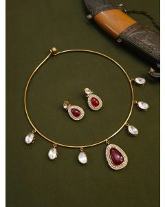Marron Beauty Hasli Gold Plated Kundan Polki Necklace Set Woman Statement Jewelry