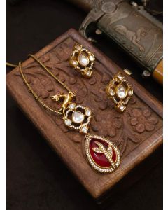 Emerald Premium Gold Polish Mix Stone Pendant Set Animal Party Wear Jewelry Set