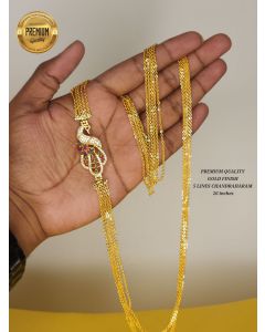 Temple Chain Necklace Premium Quality Gold Finish Lines Chandraharam 26 Inch.