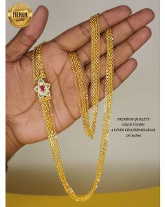 Temple Chain Necklace Premium Quality Gold Finish Lines Chandraharam 26 Inch.