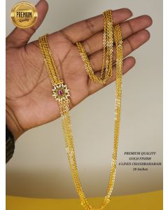 Temple Chain Necklace Premium Quality Gold Finish Lines Chandraharam 26 Inch.