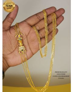 Temple Chain Necklace Premium Quality Gold Finish Lines Chandraharam 26 Inch.