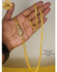 Temple Chain Necklace Premium Quality Gold Finish Lines Chandraharam 26 Inch.