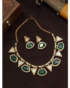 AD Antique Gold Polish Doublet Stone Necklace Set Choker Woman Wedding Jewelry