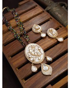 Beautiful Peacock Meenakari Work Beads Gold Plated Chain Necklace Jewelry Set