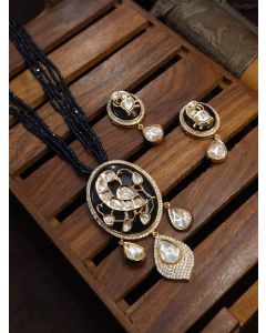 Beautiful Peacock Meenakari Work Beads Gold Plated Chain Necklace Jewelry Set