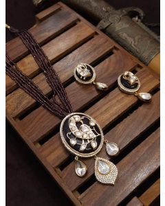 Beautiful Peacock Meenakari Work Beads Gold Plated Chain Necklace Jewelry Set