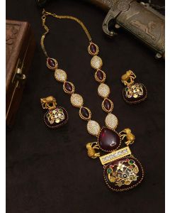 Marron Beautiful Premium Gold Plated AD Stone Elephant Necklace Set Woman Jewelry