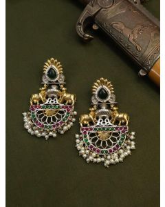 Buy Dual Tone Chandbali Earrings With Pearl And Cow Design On top Earrings