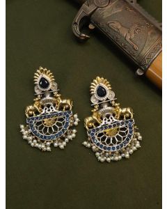 Buy Dual Tone Chandbali Earrings With Pearl And Cow Design On top Earrings