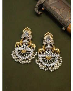 Buy Dual Tone Chandbali Earrings With Pearl And Cow Design On top Earrings