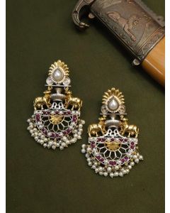 Buy Dual Tone Chandbali Earrings With Pearl And Cow Design On top Earrings
