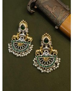 Buy Dual Tone Chandbali Earrings With Pearl And Cow Design On top Earrings