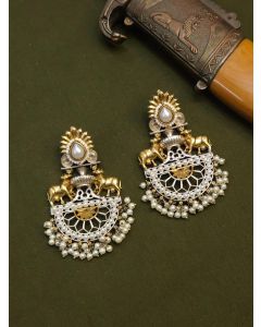 Buy Dual Tone Chandbali Earrings With Pearl And Cow Design On top Earrings