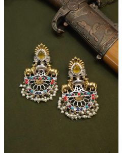 Buy Dual Tone Chandbali Earrings With Pearl And Cow Design On top Earrings