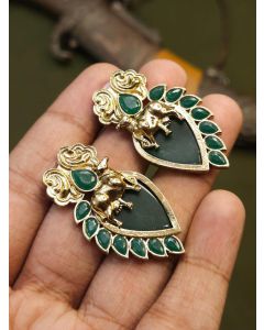 Green Onyx semi precious studs Earrings Animal Leaf Earrings For women jewelry 