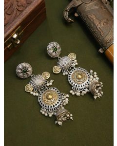 Oxidized Silver Brass Jhumka Flower Two Tone Earrings Bohemia Jewelry