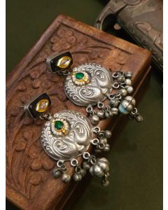 Traditional Sterling Silver Pure Brass Kundan Earrings Set For Women.
