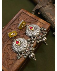Beautiful Traditional Sterling Silver Pure Brass Kundan Earrings Set For Women.