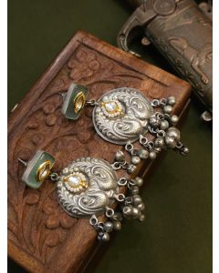 Beautiful Traditional Sterling Silver Pure Brass Kundan Earrings Set For Women.