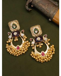 Buy Peacock Design Gold Plated Kundan Pearl Beaded Handmade Earrings For Women.