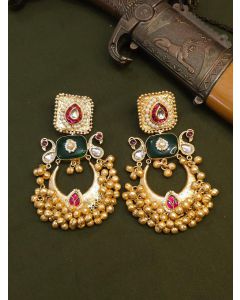 Buy Peacock Design Gold Plated Kundan Pearl Beaded Handmade Earrings For Women.