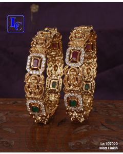 Ruby Temple Matte Gold Platd Jewelry Bangles Antique Unique Design Women Gift For Her Set Of 2 