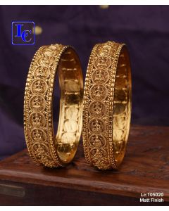 Antique Matt Finish Gold Plated Lakshmi Lotus Temple Bangles Set Of 2 For Women
