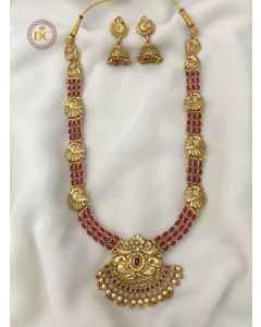 Designer Gold Plated Long U Shaped kemp Haram Jewelry necklace set 