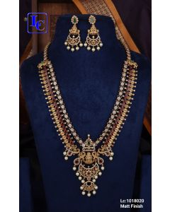 Buy Traditional Temple Jewelry Matte Finish Pearl Beaded Work Long Necklace Set 