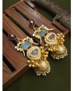 Buy Fusion Brass Gold Plated Multi Stone Handmade Ghungroo Jhumka 