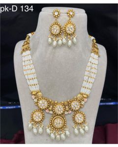 Amolya Jewels Gold Plated Kundan Stone And Pearls meenakari Necklace Set 