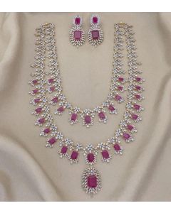 American Diamond Alike Pink Stone Beaded  Necklace set With earrings For Womens 