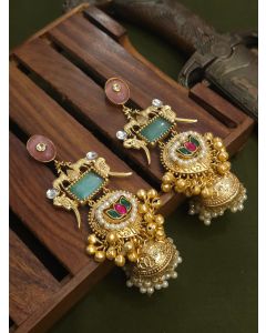 Buy Fusion Brass Gold Plated Multi Stone Handmade Ghungroo Jhumka 