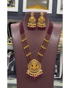 Wedding Wear Red Rani Haar Kundan Long Necklace Set For Women's